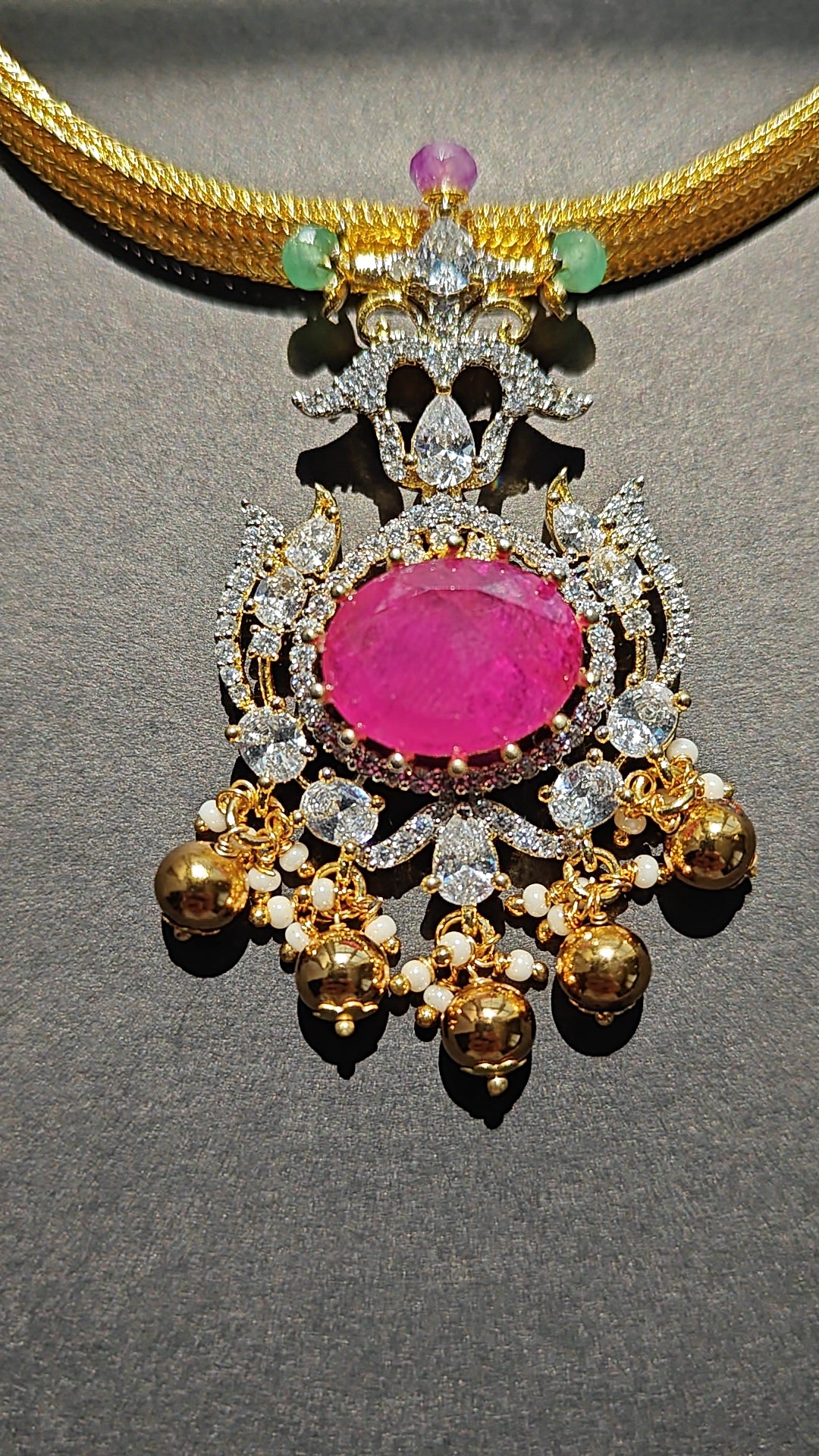 CZ Choker with Pink Stone