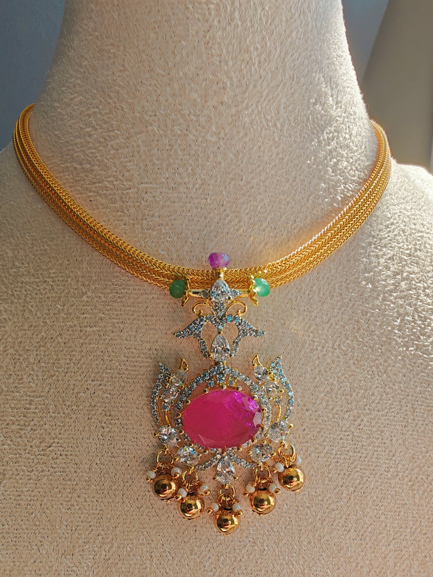 CZ Choker with Pink Stone