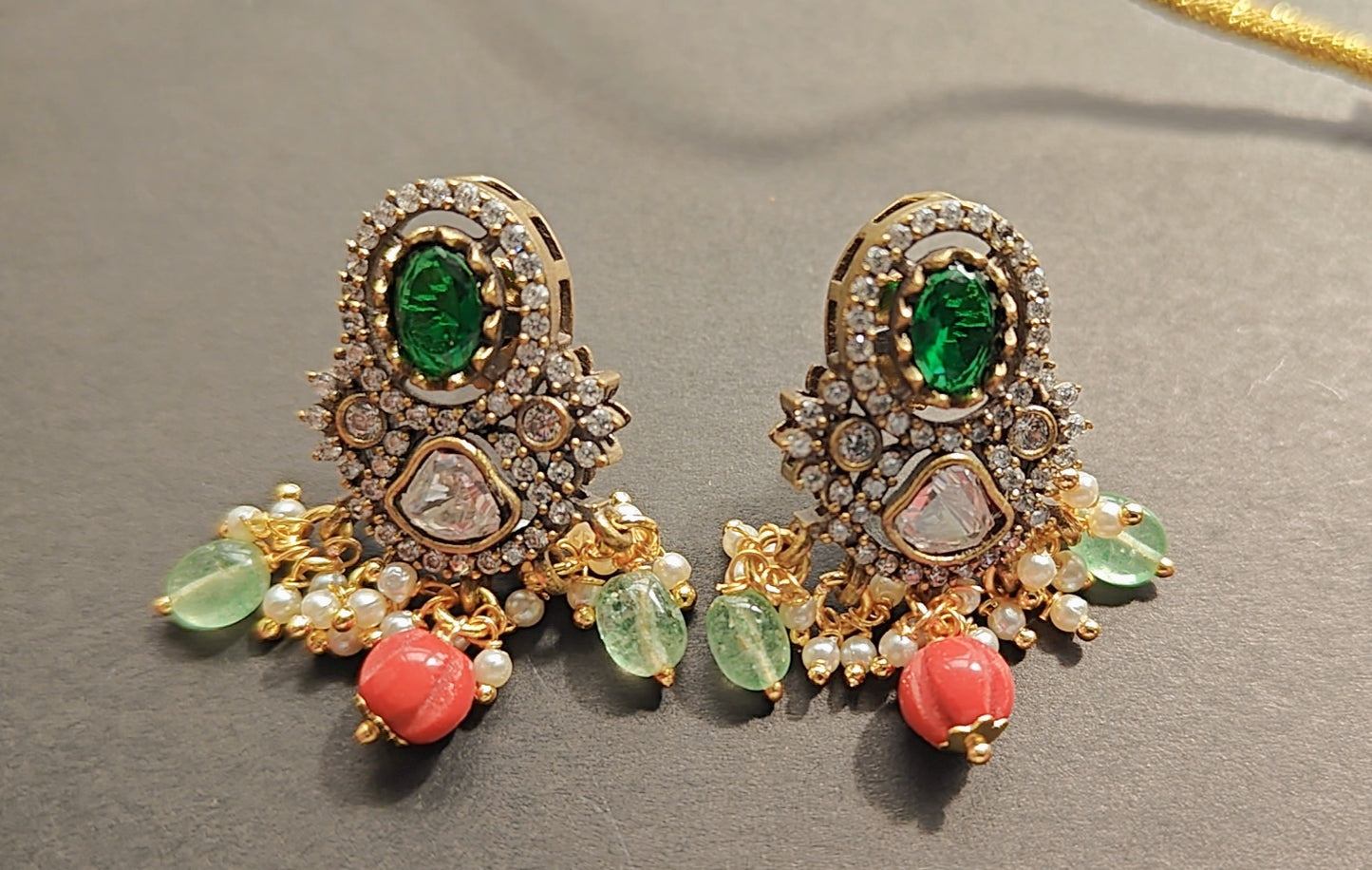 Coral and Emerald Polki Choker Set