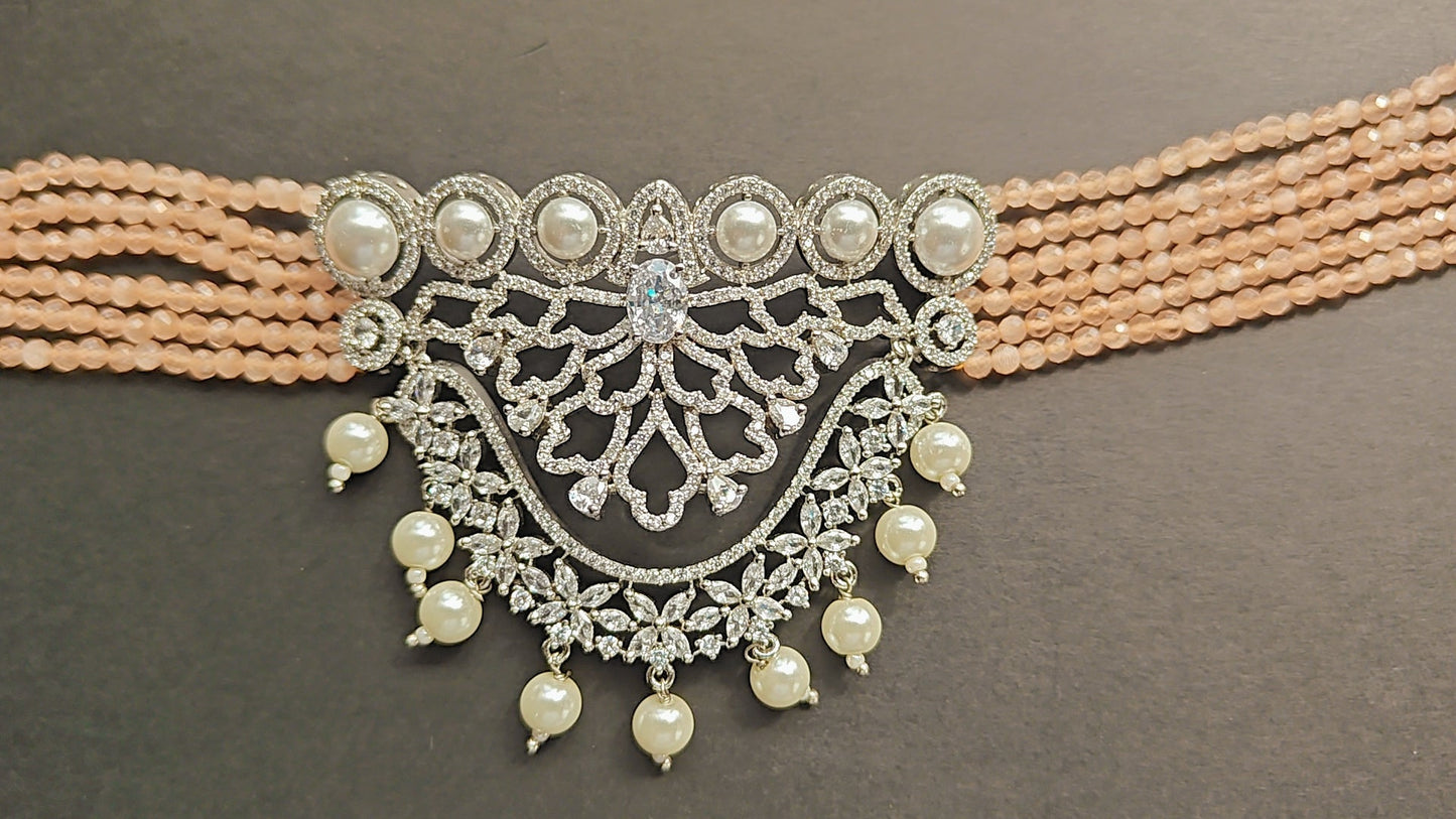 CZ Choker Set with Beads & Pearls