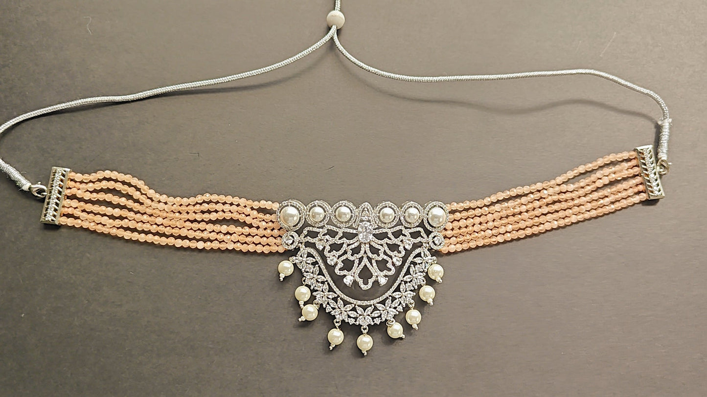 CZ Choker Set with Beads & Pearls