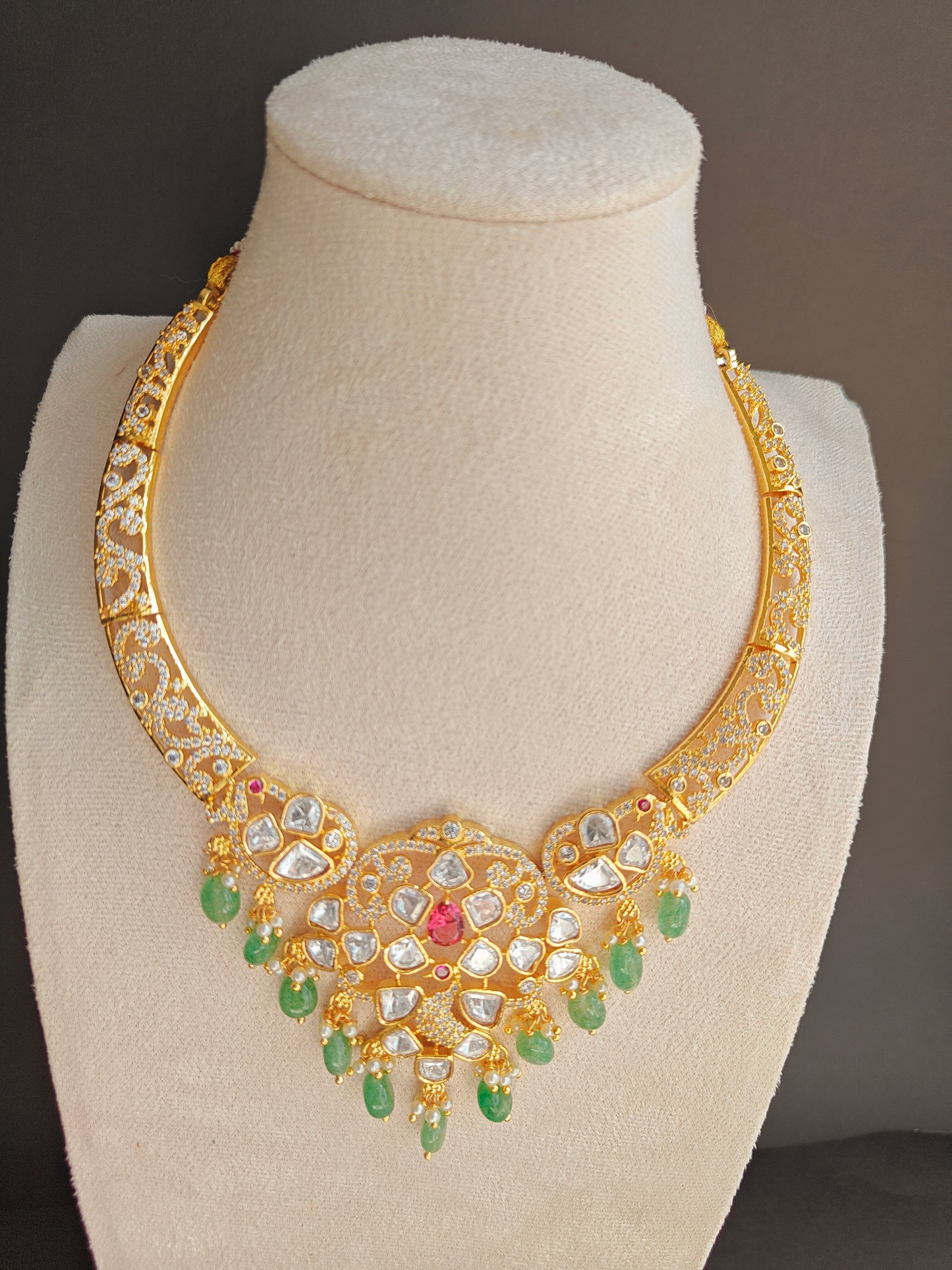 Premium Ethnic Moissanite Kante Necklace Set with Earrings