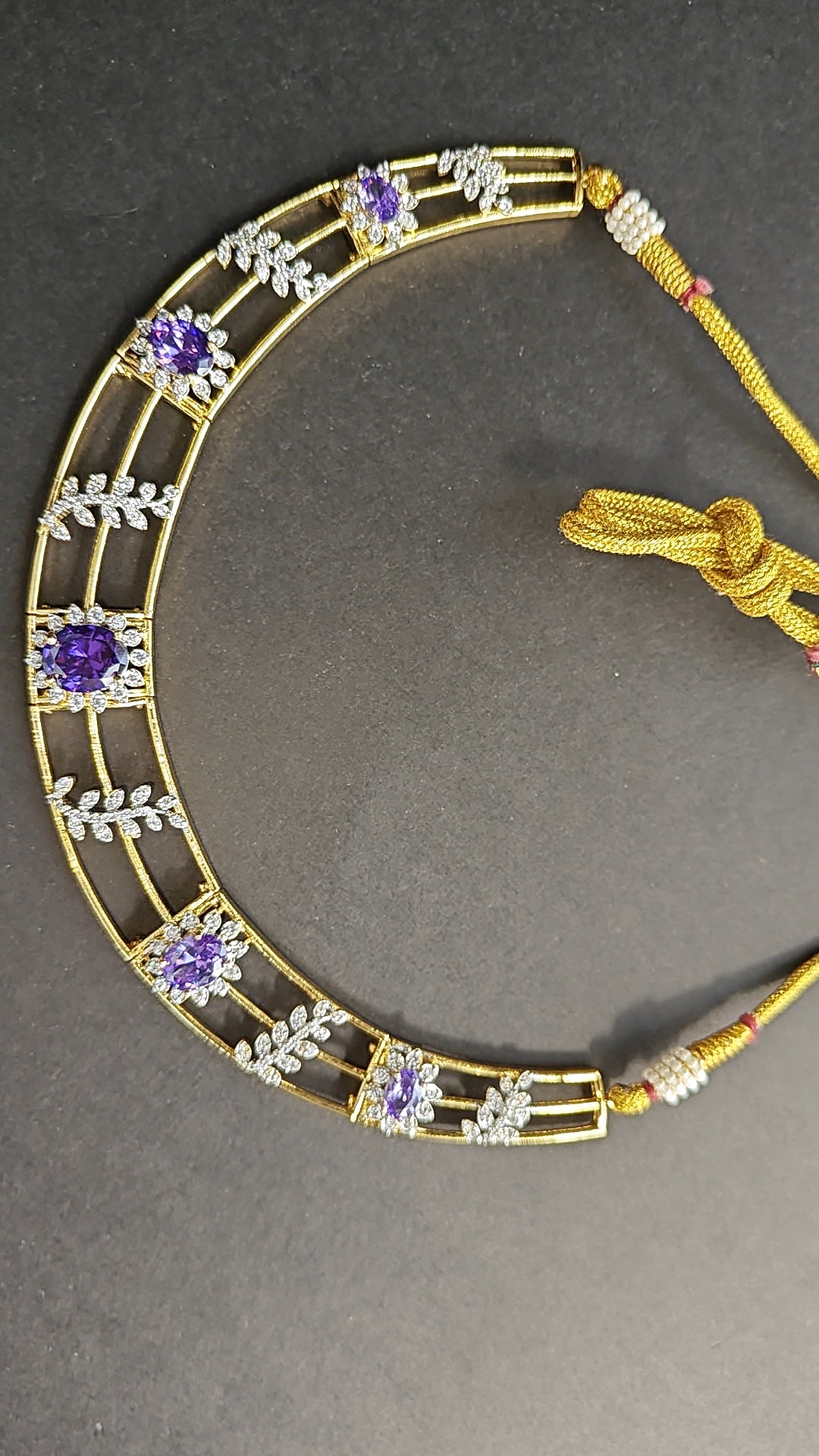 Elegant CZ Purple & White Stone Kante with Earrings