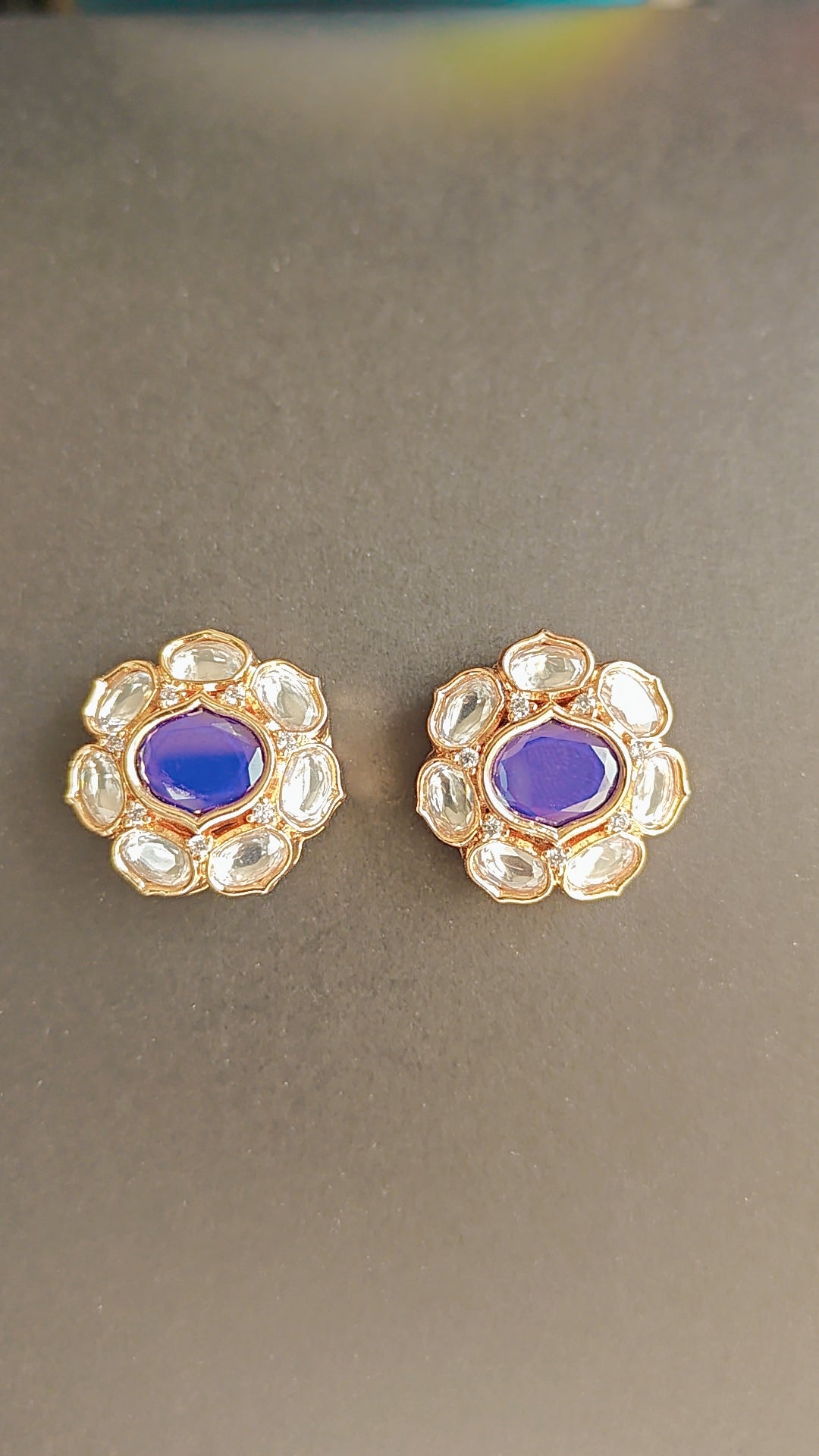 Polki Kante with Purple & White Stones – With Earrings