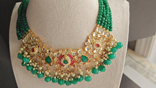 Polki Choker Set with Beads & Earrings