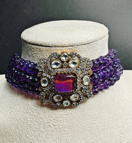 Amethyst and Polki Choker Set