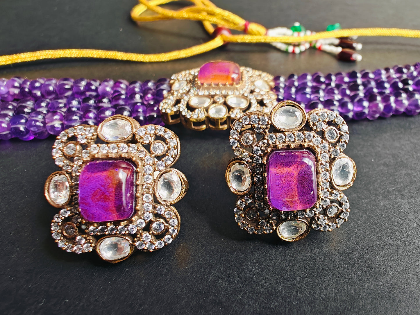 Amethyst and Polki Choker Set