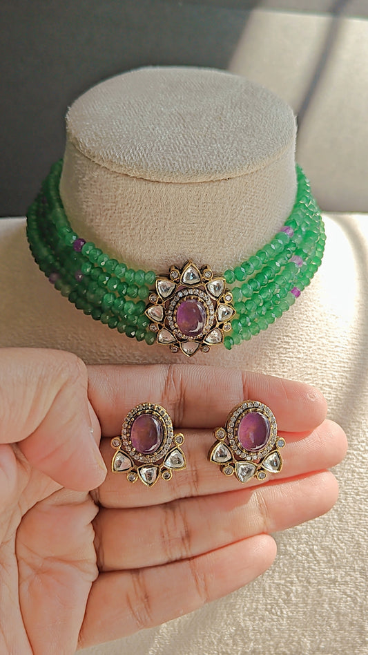 CZ Polki Beads Choker Set