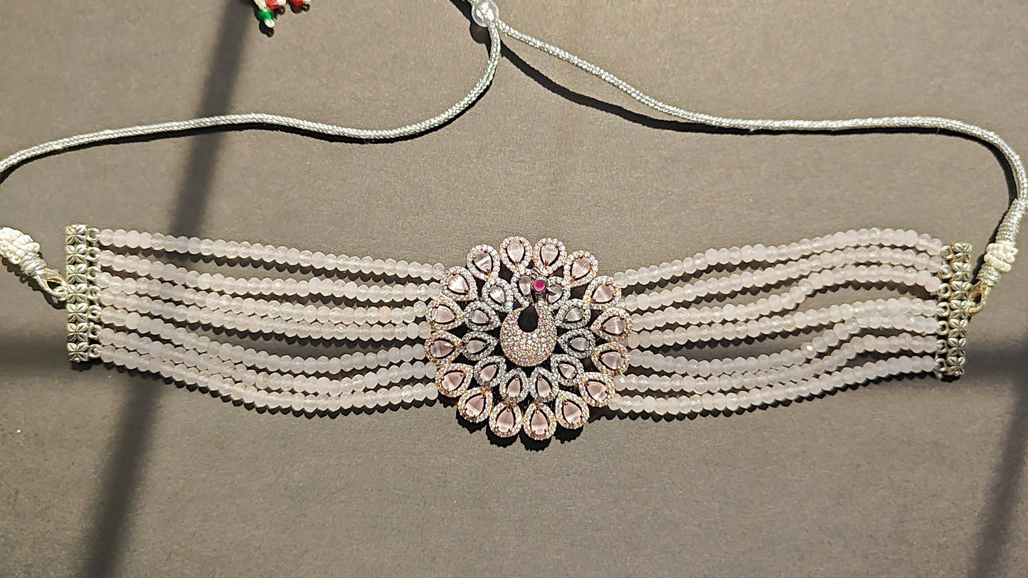 CZ Choker Set with Beads & Victorian Style