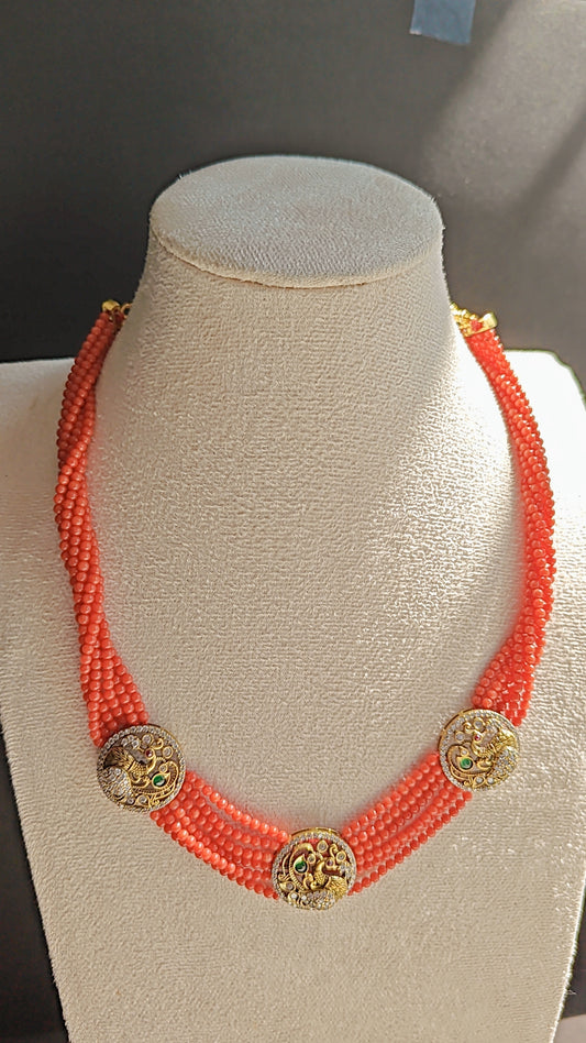 Coral CZ Antique Choker Set