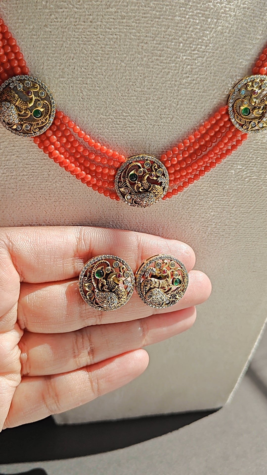Coral CZ Antique Choker Set