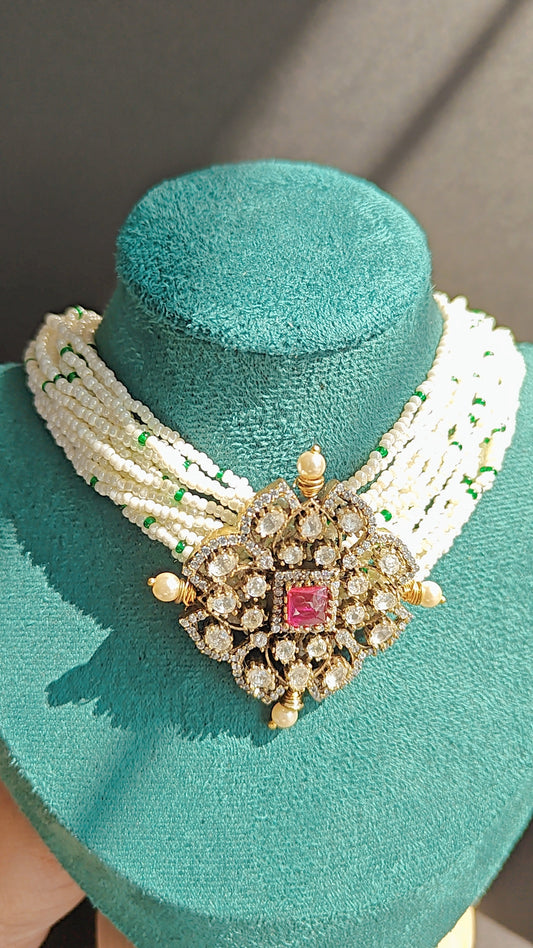 Pearl Choker Set with CZ, Polki & Victorian