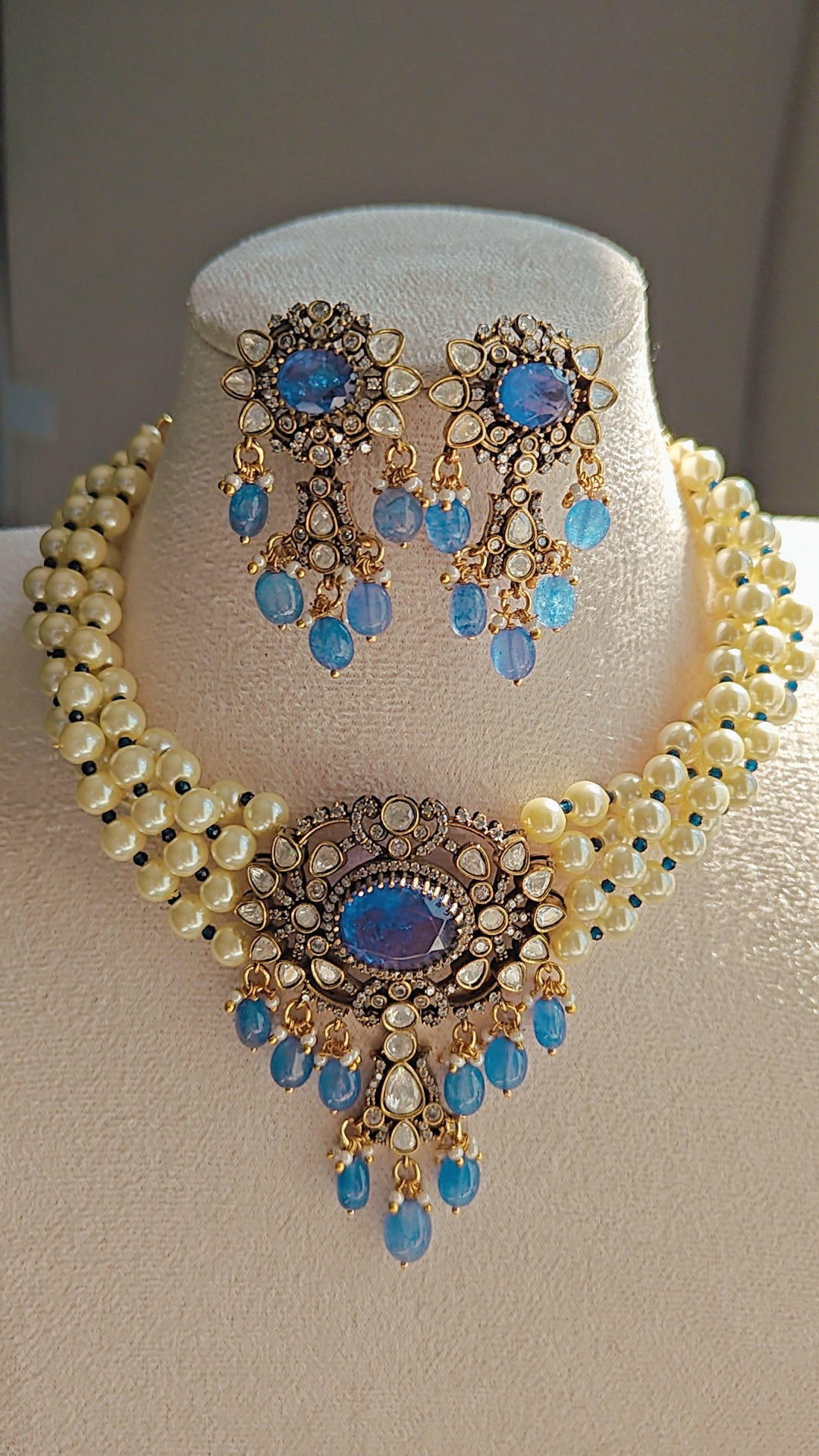 CZ Victorian Choker Set with Pearls
