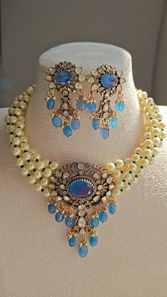 CZ Victorian Choker Set with Pearls