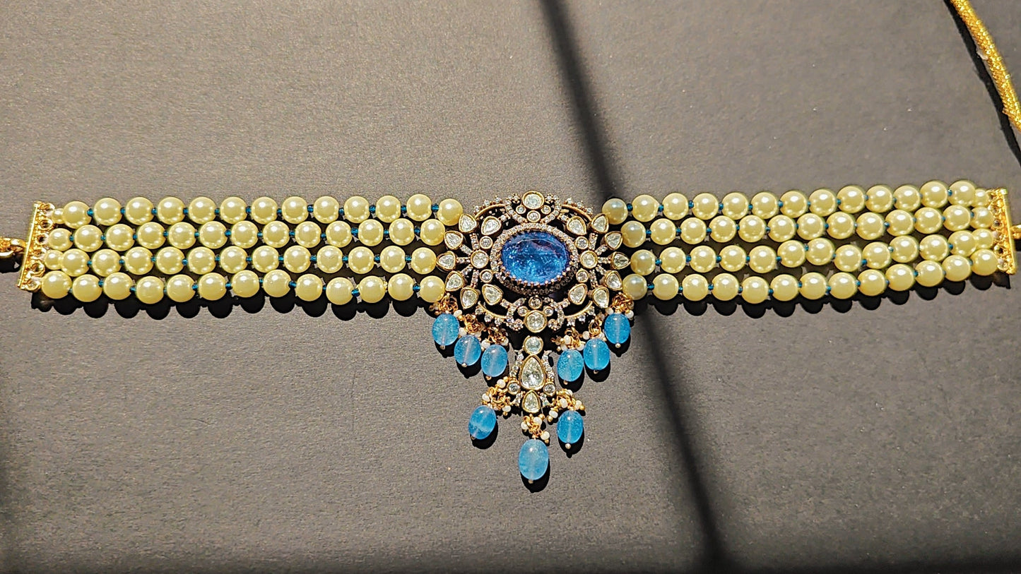CZ Victorian Choker Set with Pearls