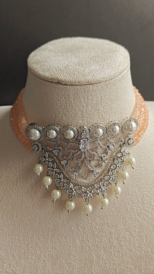 CZ Choker Set with Beads & Pearls