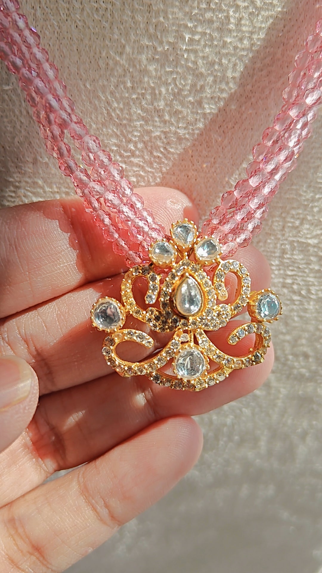 CZ Choker with Pink Beads