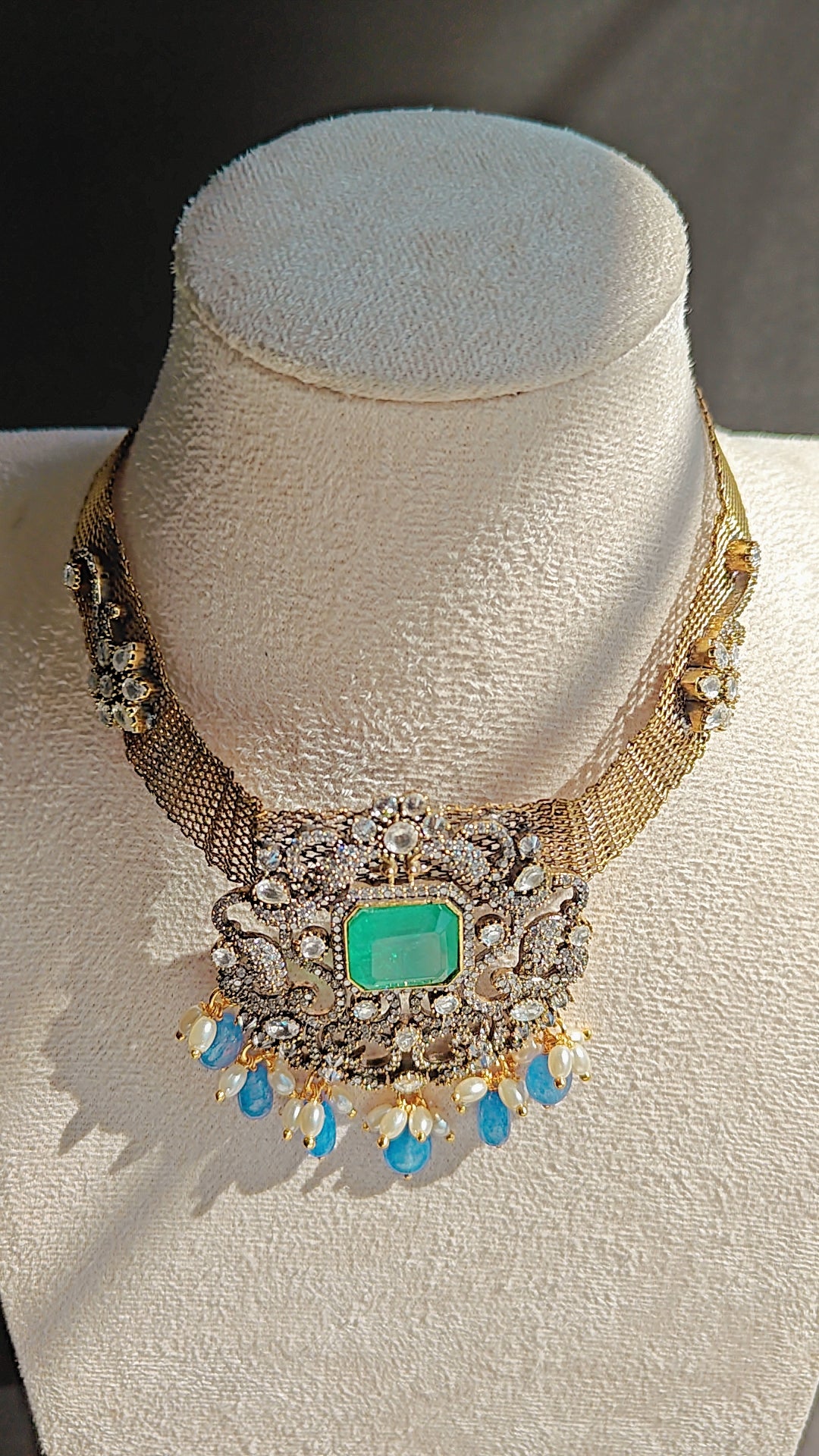 CZ Victorian Pearl Choker Set