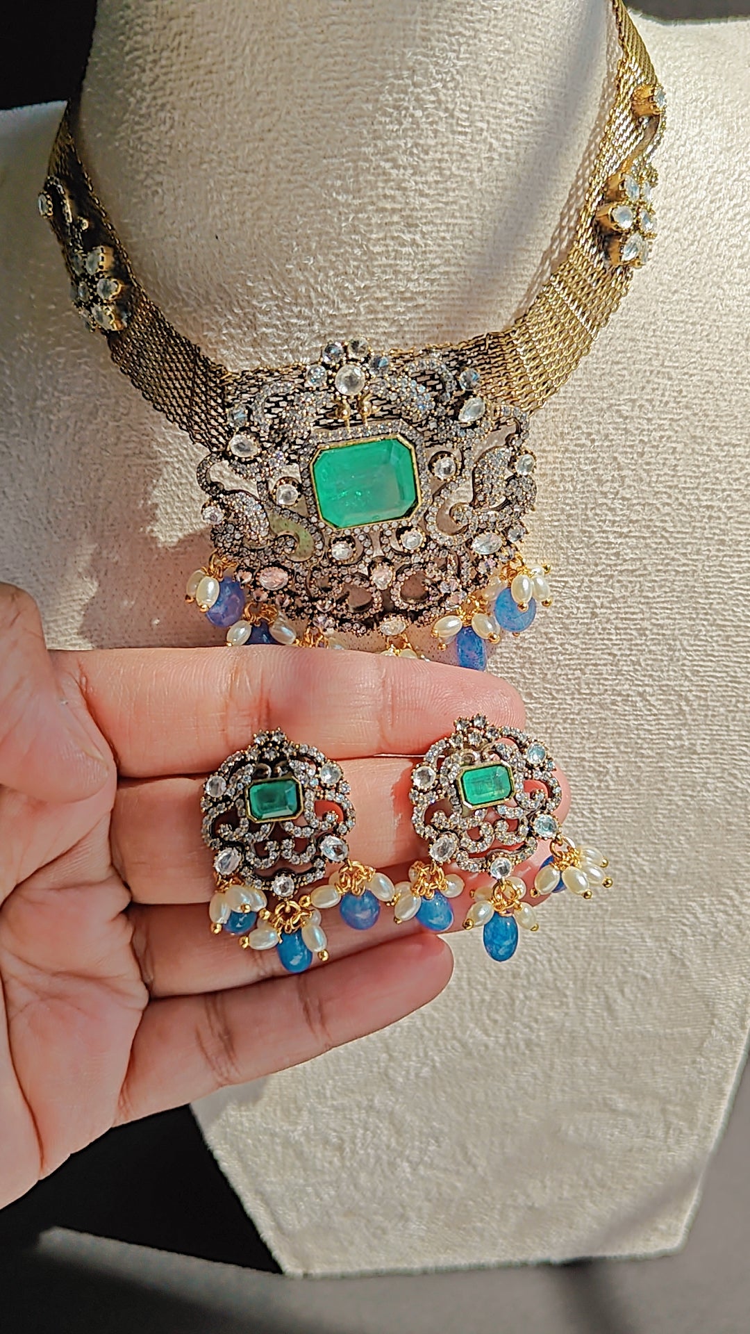 CZ Victorian Pearl Choker Set