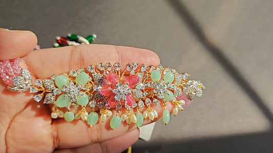 CZ Choker Set with Pearls Beads
