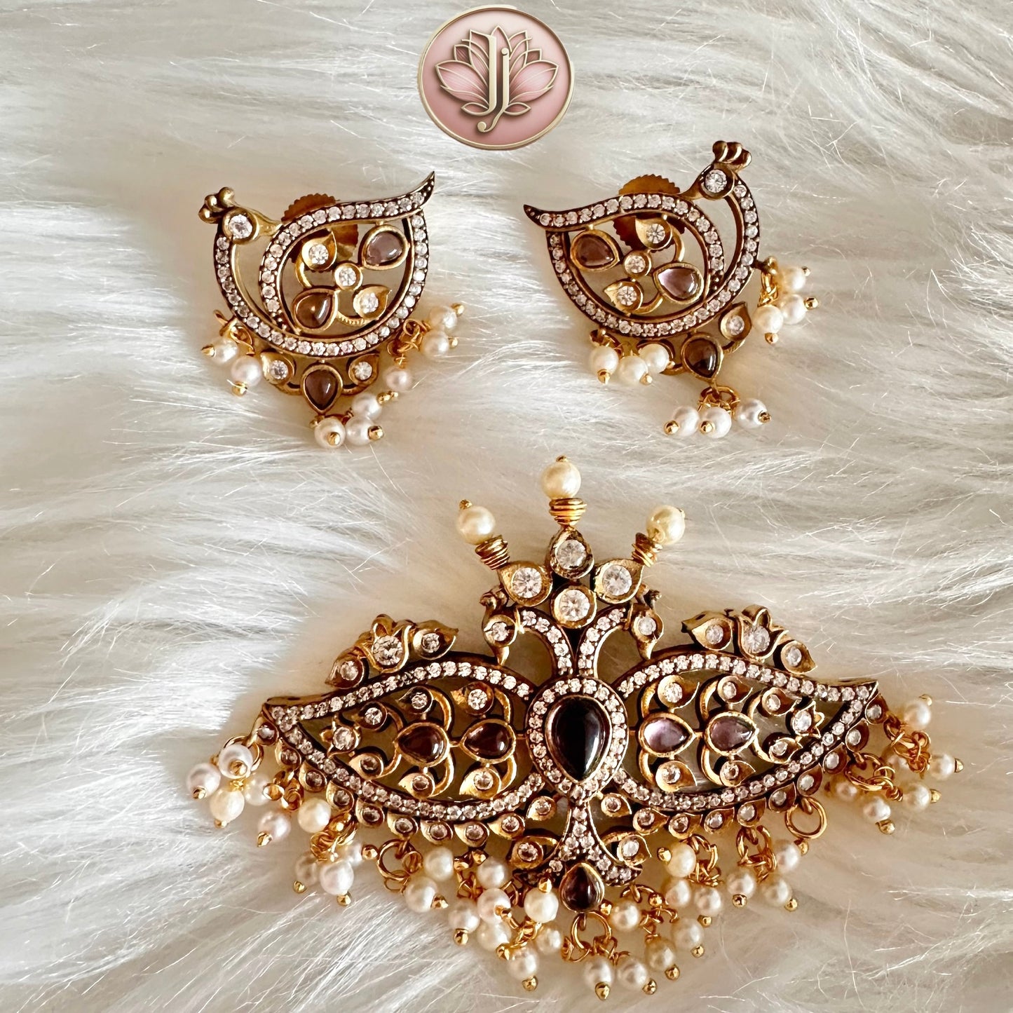 Victorian Peacock Purple Pendant Set