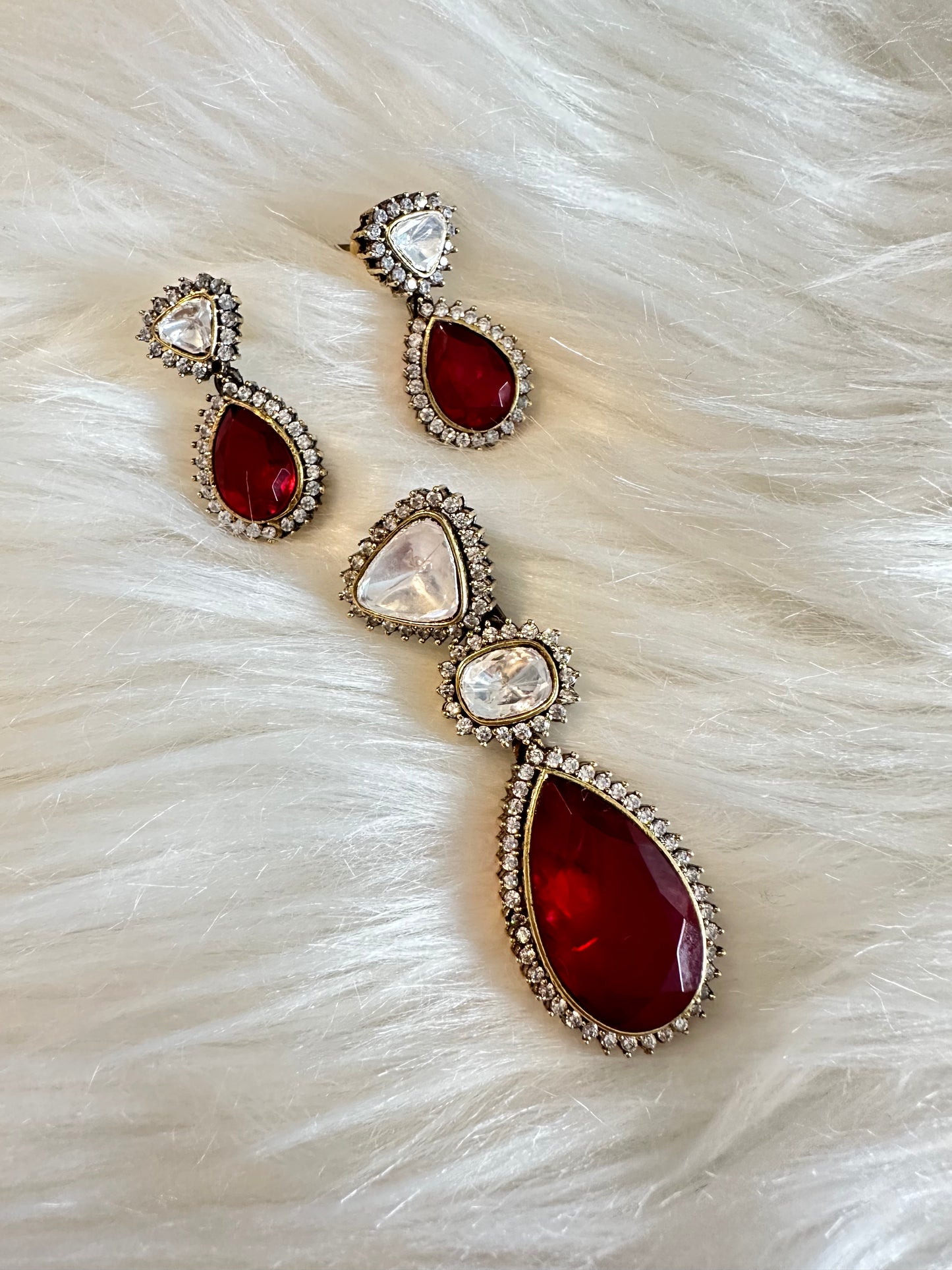 Ruby and Polki Pendant Set
