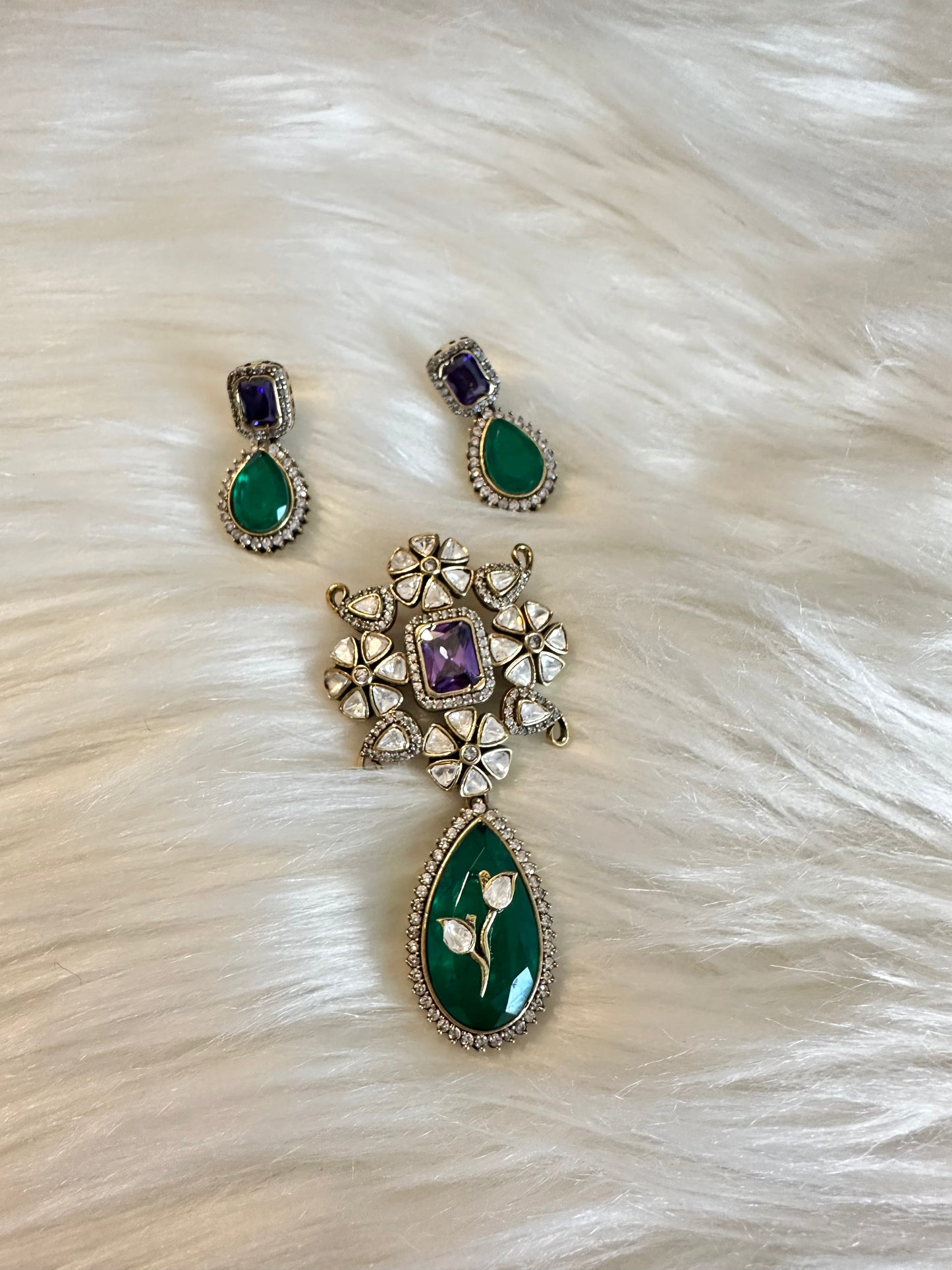 Victorian Emerald & Tanzanite Pendant Set
