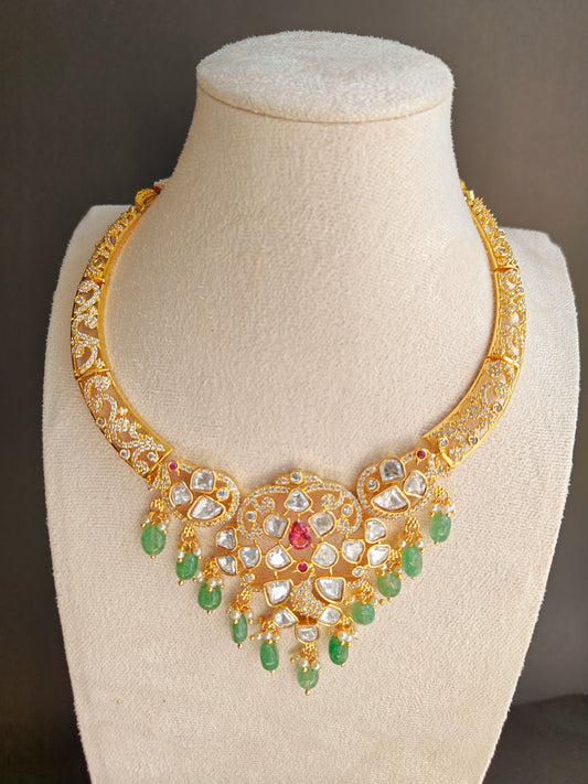 Premium Ethnic Moissanite Kante Necklace Set with Earrings