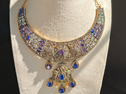 Victorian CZ Kante Necklace – Accented with Purple & White Stones