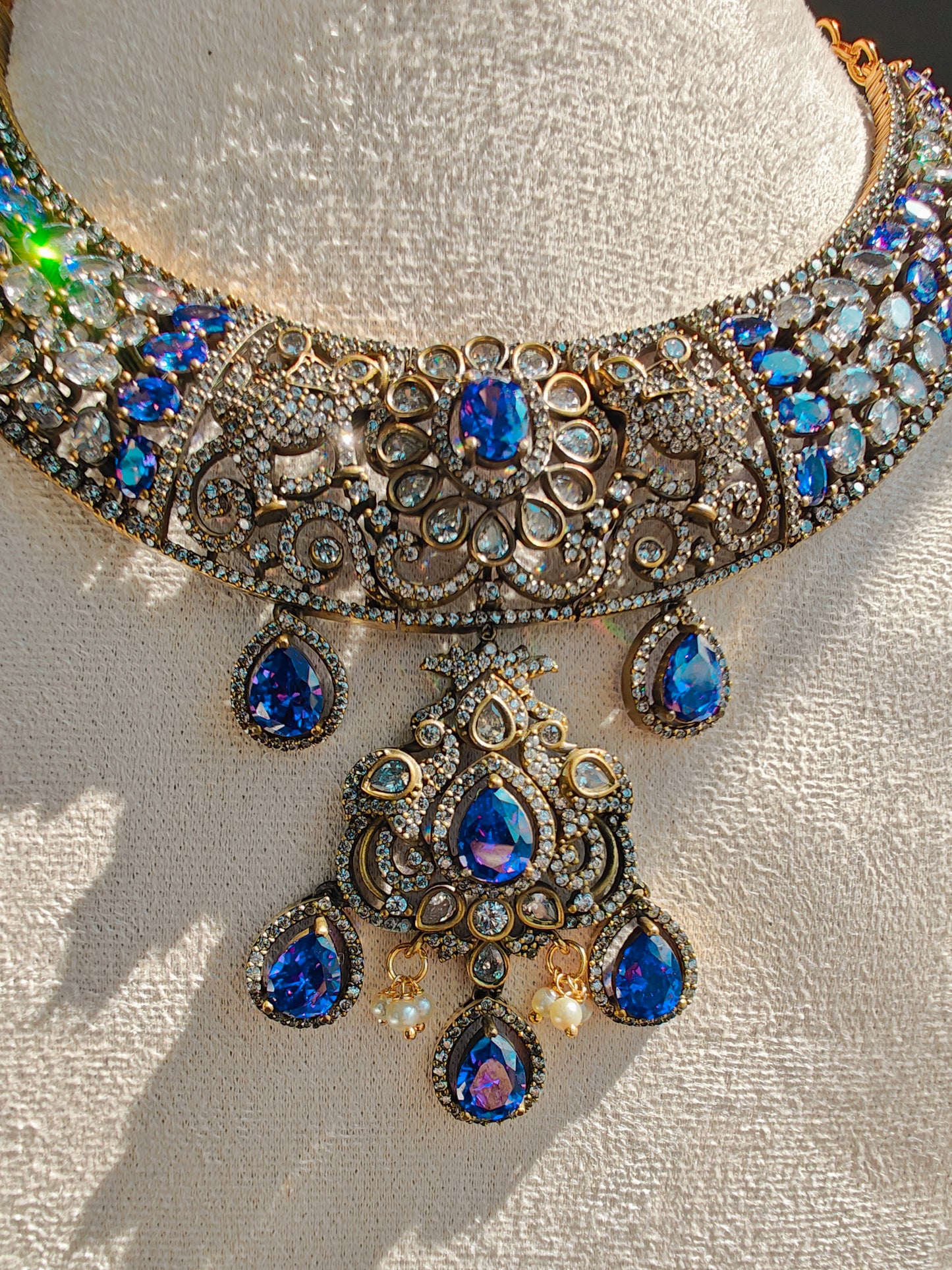 Victorian CZ Kante Necklace – Accented with Purple & White Stones