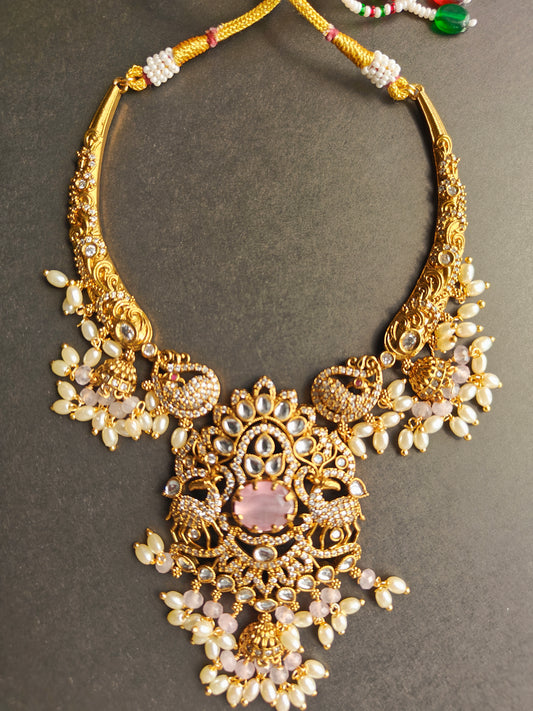 CZ Kante with Rose Stones & Pearls – With Earrings