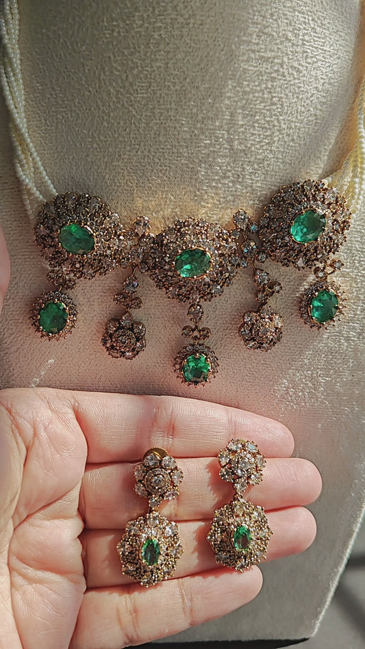CZ Pearl Victorian Choker Set